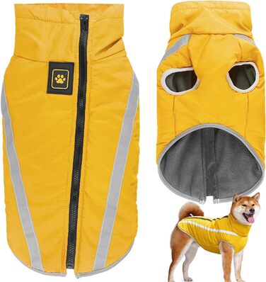 Водонепроникні куртки для собак, зимові теплі жакети для тварин, одяг для собак, відображаючий одяг, жилет для цуценят з шлейкою, отвір для маленьких, середніх та великих собак (Жовтий, 4XL)