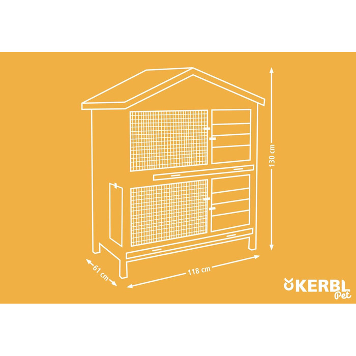 Будиночок для гризунів Kerbl Appartement Pro, дерев'яний, 2 поверхи, пластиковий дах, захист від негоди, 118x61x130 см