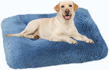 SOAI М'яке собаче ліжко, довгий плюш, подушка для собак, килимок для собак, м'яка підстилка, кошик для собак середніх порід та котів (109x72cm), блакитний