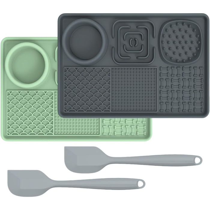 Лежанка-заспокійник для собак Bibykivn Schleckmatte з присосками (зелений+сірий, прямокутна)