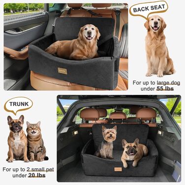 Автокрісло для собак JOEJOY - велике, для середніх та 2 маленьких собак до 25 кг, знімний чохол, Memory Foam, з ременями безпеки