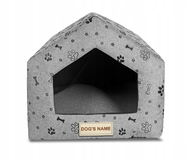 Будиночок-лежанка для собак та котів, сірий, з іменем у власника, 50x40 см