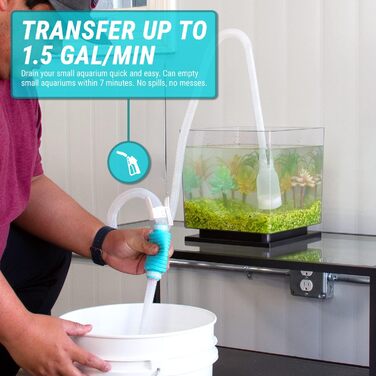 Великий сифон для акваріума TERA PUMP, 1,5 GPM, 2 шт., BPA-free, з дренажною та фільтраційною насадкою, фіксатором і присоскою, для акваріумів 10-20 галонів