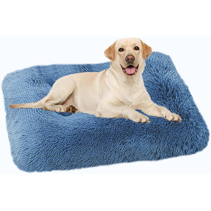 SOAI М'яке собаче ліжко, довгий плюш, подушка для собак, килимок для собак, м'яка підстилка, кошик для собак середніх порід та котів (109x72cm), блакитний