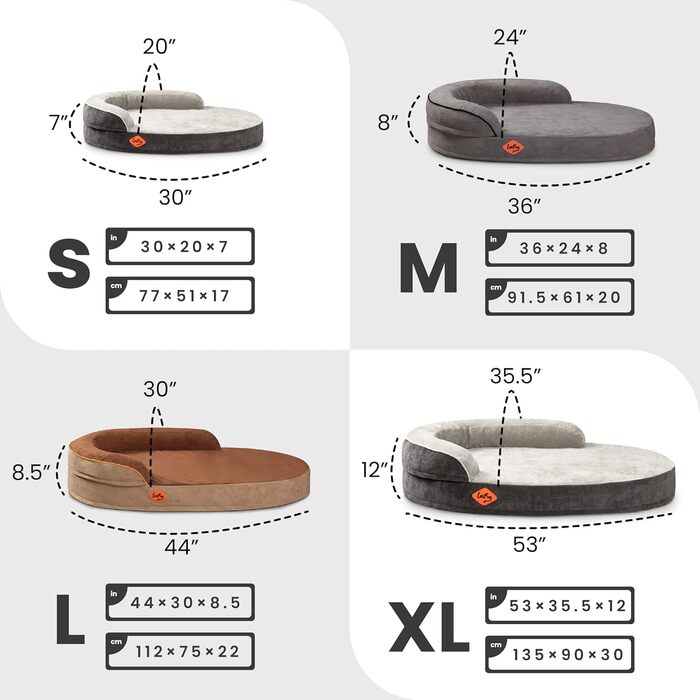 Laifug Овальне собаче ліжко з Memory Foam, 91.4 x 63.3 x 20.3 см, темно-сіре, ортопедичне, з водонепроникним покриттям та знімним, пральним чохлом. Розмір Large, темно-сірий
