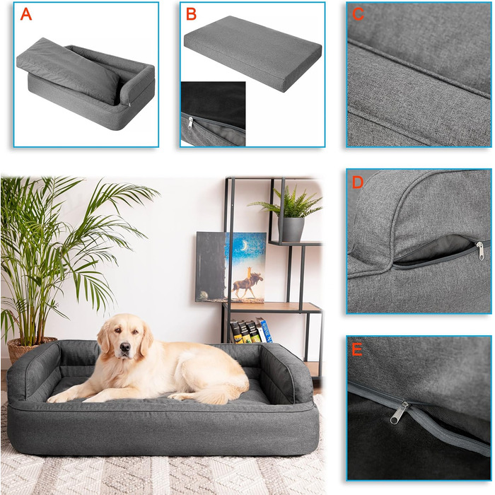 Крісло-ліжко для собак та котів, ліжко для тварин, знімний чохол, графіт, XXL (117x79 см)