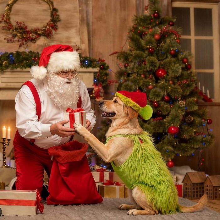 Костюм для собак з новорічною шапочкою, для собак та котів, костюм на Хелловін, костюм для маленьких, середніх та великих собак, розмір 4XL, зелений, обхват грудей 88 см