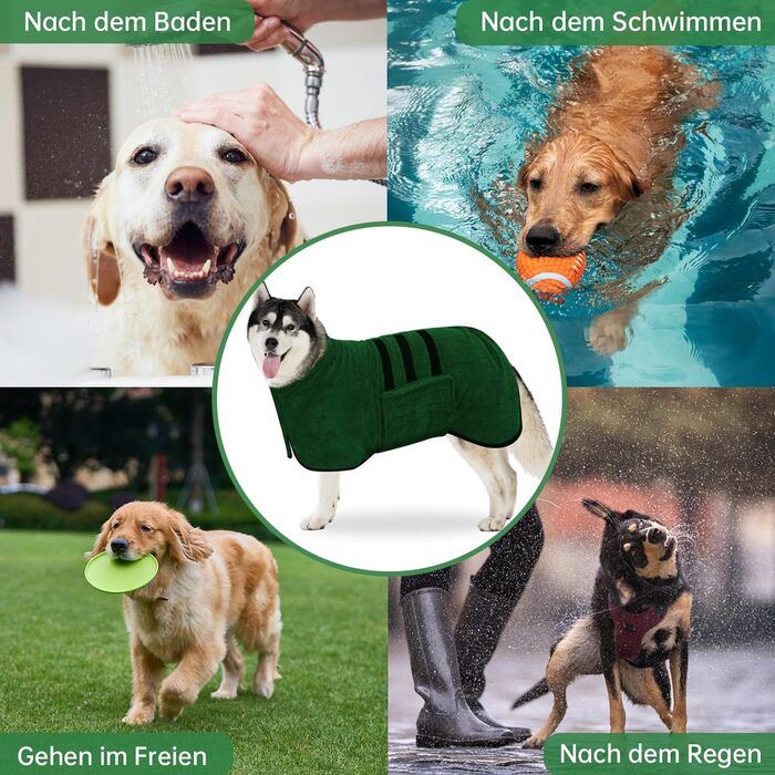 Рушник для собак з мікрофібри, XL, зелений: швидковисихаючий, надпоглинучий, з регульованою застібкою