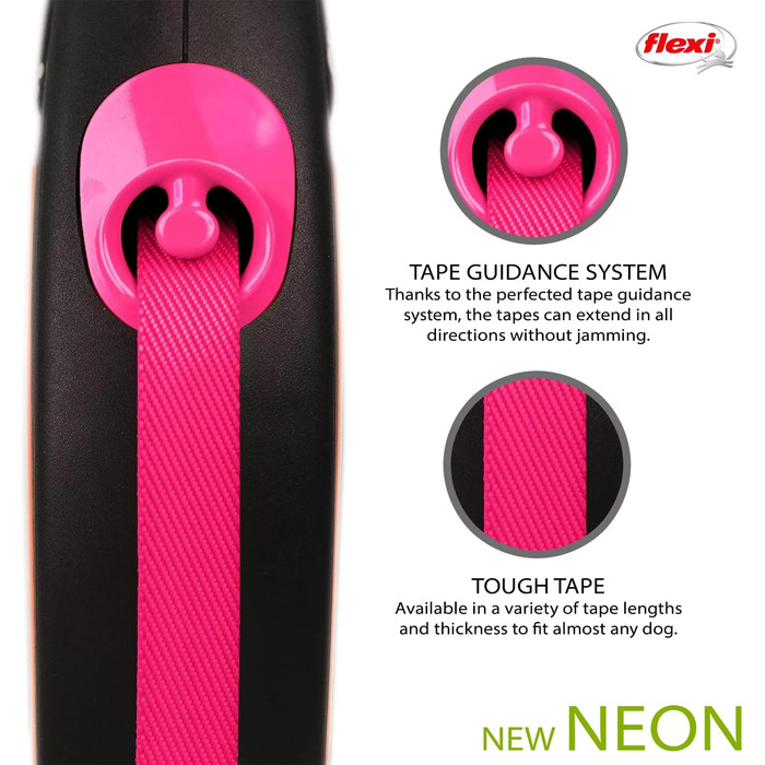 Повідок-рулетка Flexi New Neon рожевий M, 5 м, для собак