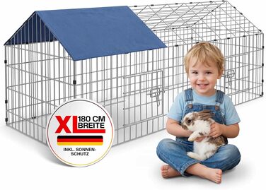 Вольєр для кроликів CADOCA® 180x75x75 см з дахом та захистом від сонця, для саду та дрібних тварин (синій)