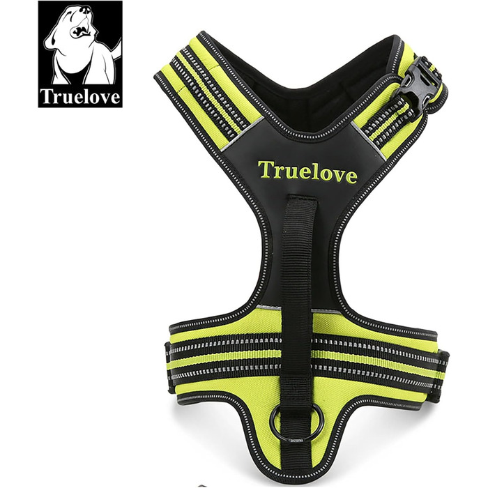 Шлея для собак Truelove TLH5551, нейлонова, з ручкою, м'яка, з відбивачем, неоново-жовта, розмір M