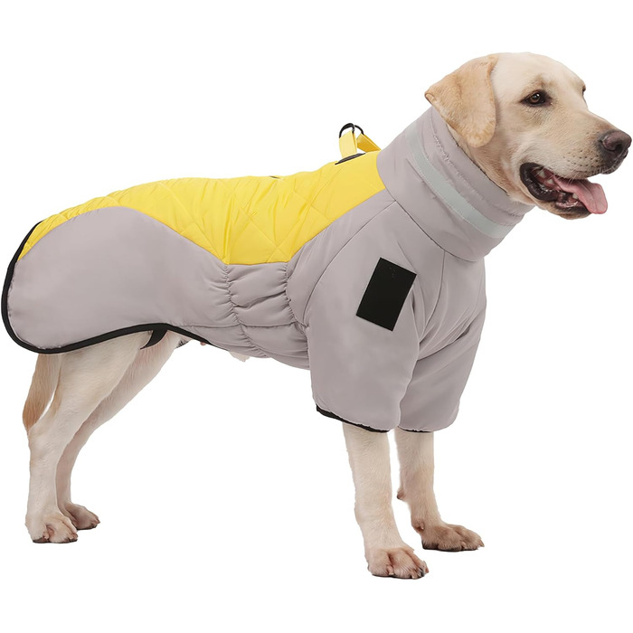 Водонепроникний дощовик для собак середніх та великих порід від ALLSOPETS, тепла зимова куртка з світловідбиваючими смугами, вбудованим повідком, захист від вітру для холодної погоди (Яскраво-жовтий, 2XL)