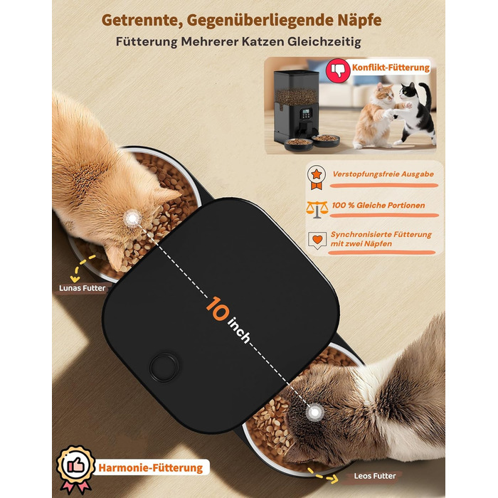 Автоматичний годівник для котів та собак HoneyGuardian з Wi-Fi, 2 миски, 3.5л, APP-керування