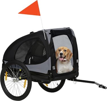PawHut Причіп для собак, велосипедний причіп для собак, швидкознімні кріплення, водонепроникний, оксфордська тканина, сталь, 140 x 71 x 83 см, чорний