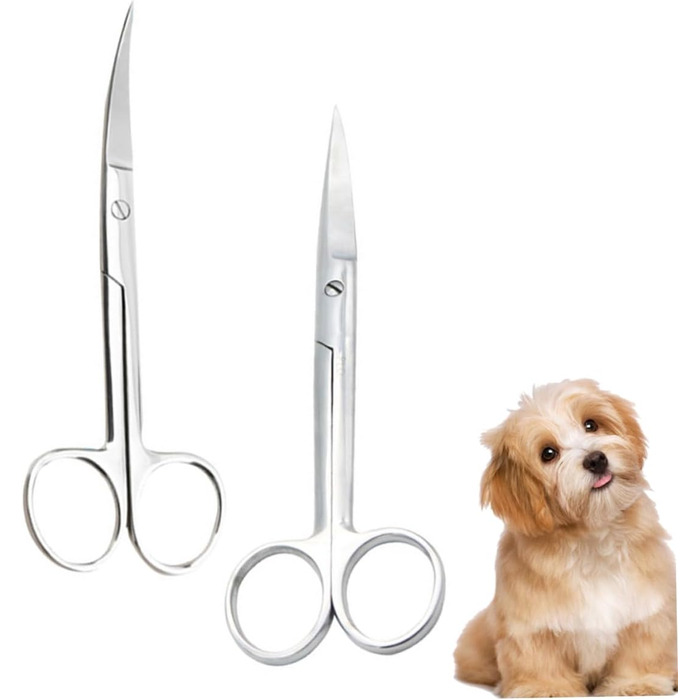 Професійні ножиці для грумінгу тварин VICASKY (2 шт.) з нержавіючої сталі, прямі та вигнуті кінчики, для салонів та дому