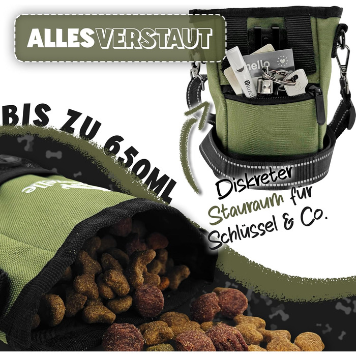 Сумка для ласощів SnackKeeper з магнітною застібкою, 650 мл, з дозатором для пакетів з відходами, на пояс для дресирування собак, колір: оливковий