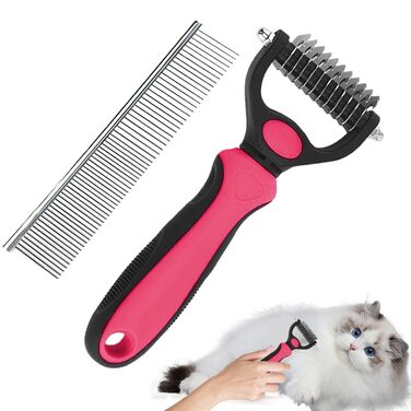 Щітка для видалення ковтунів у котів та собак, двостороння, для грумінгу, довговолої шерсті (сталевий гребінь)