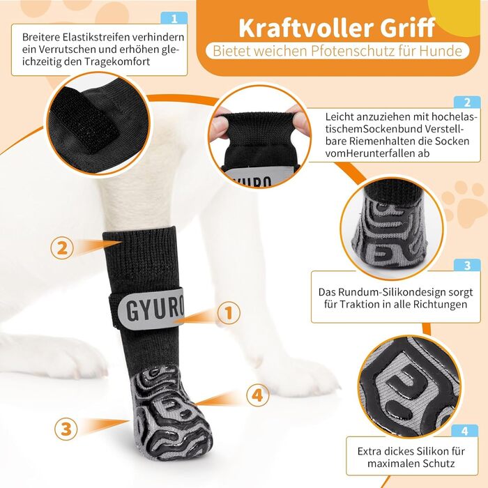Шкарпетки для собак з антиковзким покриттям та регульованими ремінцями для захисту лап на твердих підлогах (Чорний, XL)