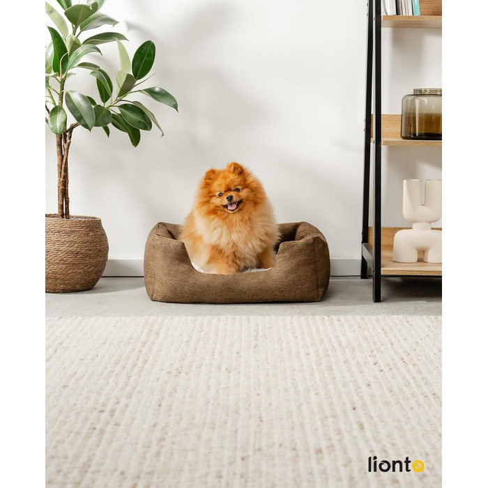 Кругле ліжко для собак та котів Lionto з м'яким змінним подушками, коричневе, 60x50 см