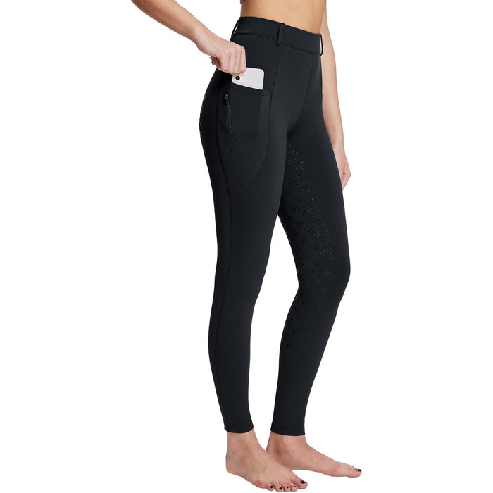 Чорні зимові штани для верхової їзди Baleaf з флісу (повний пояс), з кишенями на блискавці, легінси, розмір L