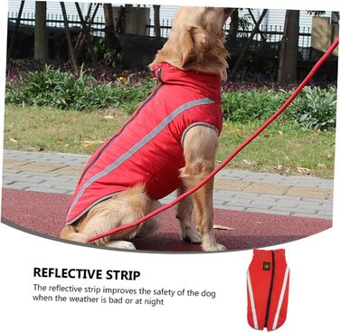 Водонепроникний дощовик для собак MERRYHAPY з флісовою підкладкою та світловідбиваючими смугами (45x55 см, червоний)