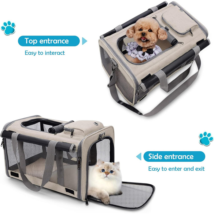 ALLSOPETS Складана переноска для собак і котів, дихаюча сумка для транспортування тварин, на плече, для подорожей, туризму, кемпінгу, бежевого кольору