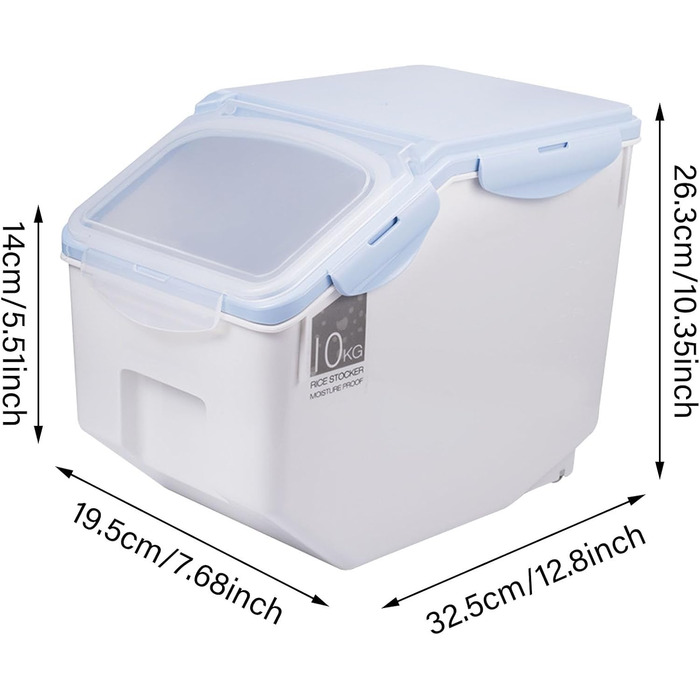 Контейнер для зберігання кормів для собак/кішок об'ємом 20 літрів, з відділенням для ласощів, герметичний, блакитний