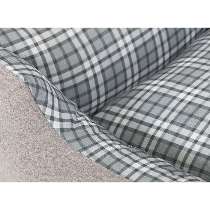 Ліжко для собак Knuffelwuff Lennard з велюру в клітинку, сіро-зелене, M-L, 85 x 63 см. Знімний, пральний чохол. Підходить для собак великих, середніх та маленьких порід.