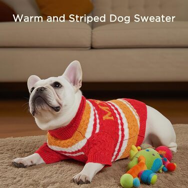 Теплий зимовий пуловер для собак та котів (S), червоно-жовтий, з класичним ролкрагом, м'який, для хлопчиків та дівчаток