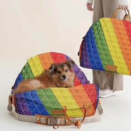 Автокрісло для собак - 3 в 1: сумка для подорожей, бустер та ліжко для автомобіля. Зручне, миється, з неслизькими ременями безпеки. Підходить для передніх та задніх сидінь. Для маленьких собак (радужний колір)