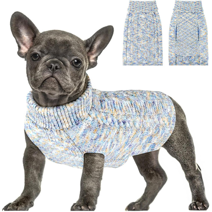 Пуловер для собак SlowTon, теплий зимовий пуловер з коміром-горловиною для дрібних та середніх собак, блакитний, XL