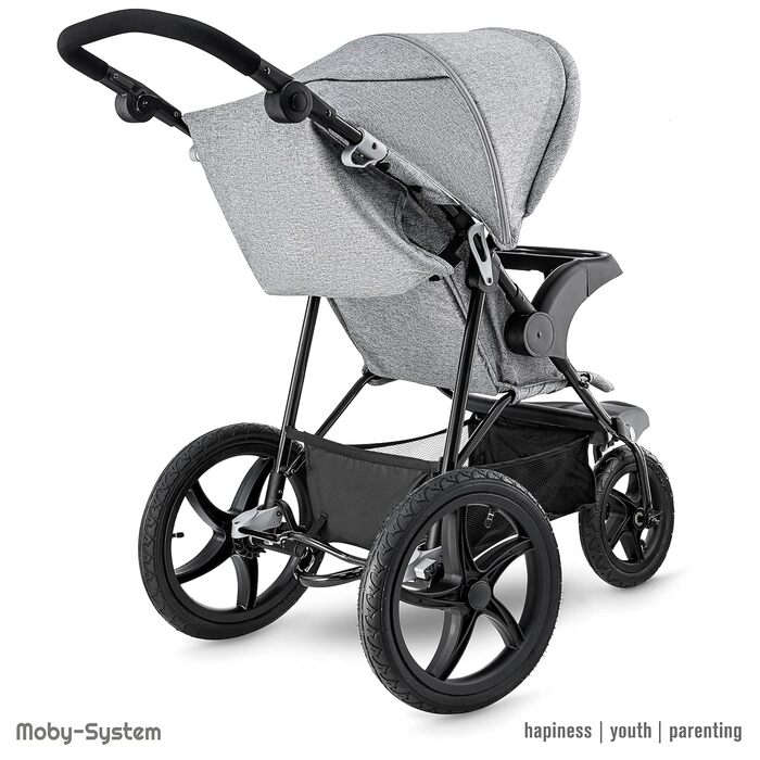 Дитяча коляска-трансформер Moby-System Runner Mountain з дощиковим захистом, до 15 кг, комплект аксесуарів: ремінь безпеки, відбивачі, оглядове вікно та кошик для речей (сіра)
