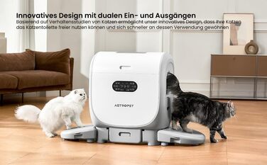 Автоматичний лоток для котів AstroPet 101L з самоочищенням, килимком, керуванням через додаток, великий XXL, для кількох котів, з двома входами, UV-стерилізація, дезодорація негативними іонами кисню, сірий