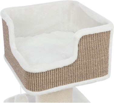 Когтеточка для котів TRIXIE AVA XXL 86,1 см з товстим стовпом, котячим будиночком, м’якою верхньою платформою з знімною подушкою, іграшкою, коричнево-біла