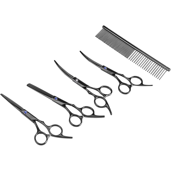 Набір догляду за тваринами, 7 шт. - професійні ножиці для собак та котів, нержавіюча сталь