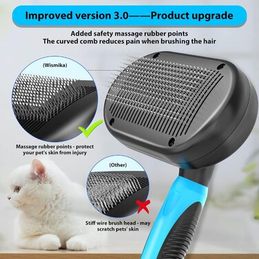 Двостороння щітка для грумінгу собак та котів 2-в-1, видаляє підшерстя, вичісує шерсть, самоочисна, блакитна