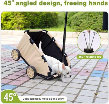Міні-візок для тварин, складаний універсальний візок для покупок з висувною ручкою, для прогулянок на вулиці, з подушкою та страхувальним тросом, з кишенькою (Хакі)