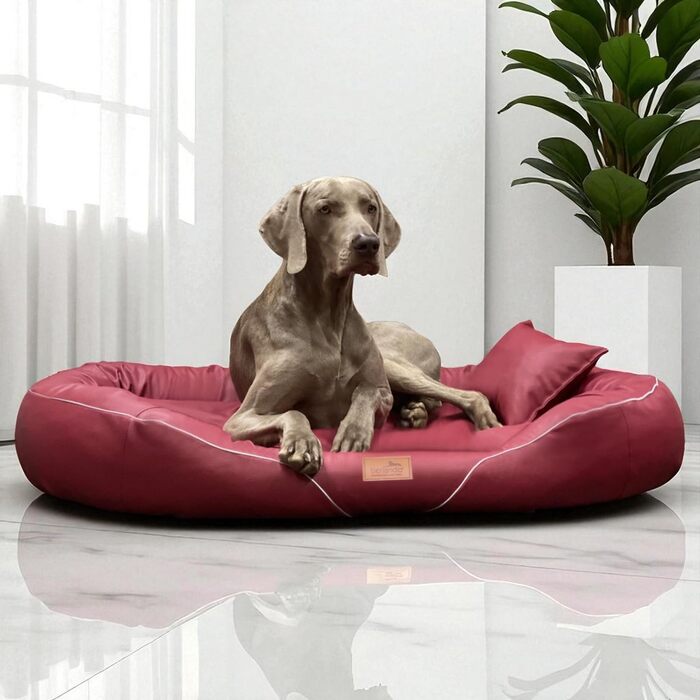 Ортопедичне ліжко для собак Tierlando Tiffany Easy CLEAN з екошкіри – для великих собак (XL XXL) – гіпоалергенне з анти-волосяною поверхнею та Memory Foam – розмір: 115x90 см, колір: 04 Темно-червоний