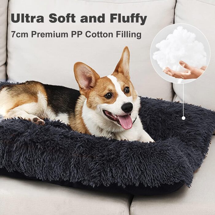 Килимок для собак великий, 90 x 58 см, миючий, пухнастий, Sherpa, з неслизьким дном, теплий лежак для собак та котів, сірий (XL)