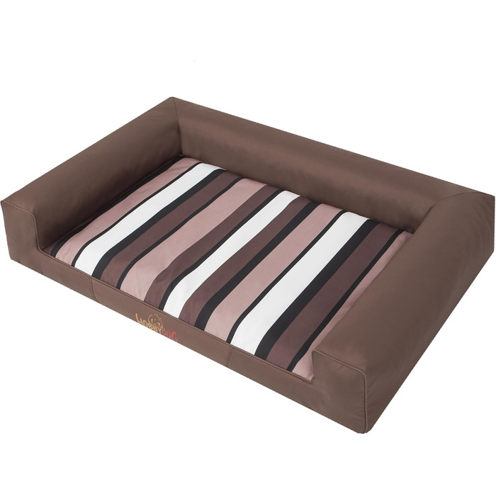Лежак для собак HOBBYGARDEN XXL 118x78 см, світло-коричневий із смужками, м'яке ліжко-матрац для домашніх тварин