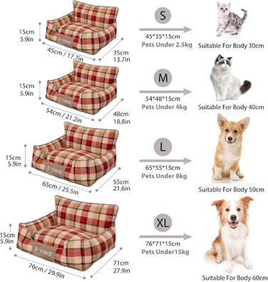 Ортопедичне ліжко для собак PETCUTE - зручне та миюче, для середніх та великих собак, з підголовником (червоне)