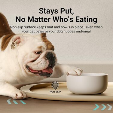 Мат для годування домашніх тварин DownyPaws: неслизький килимок для мисок, вологостійкий, з високим бортиком, 61x43 см (Мигдальний)