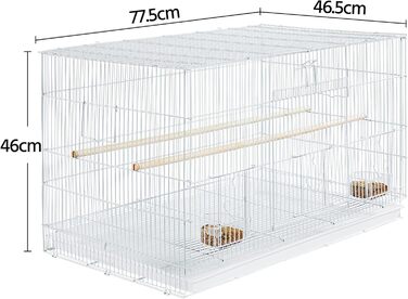 Велика клітка для папуг і папужок Yaheetech, біла, 76x45,5x45,5 см, металева, простора, стелажна