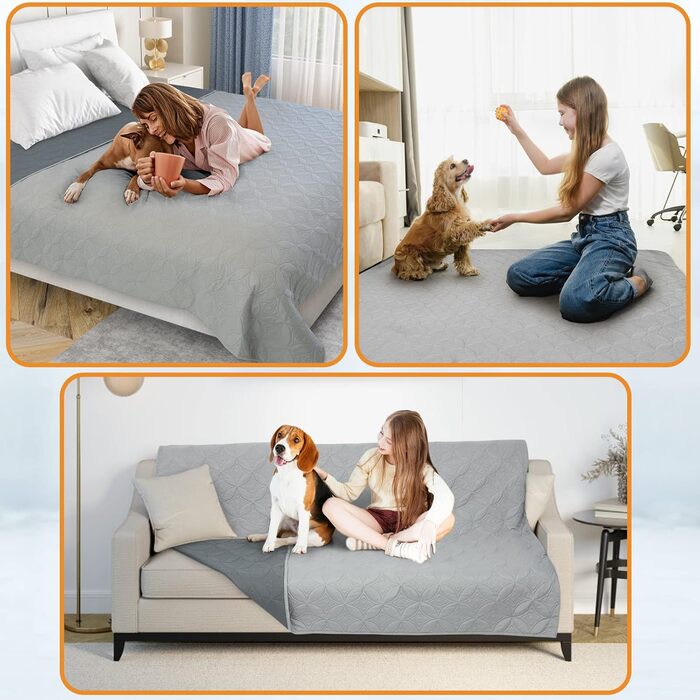 Водостійкий коврик для собак Pick for Life, 157x208 см, миючий, для великих і маленьких собак, захист ліжка, дивана, авто, двосторонній, сірий