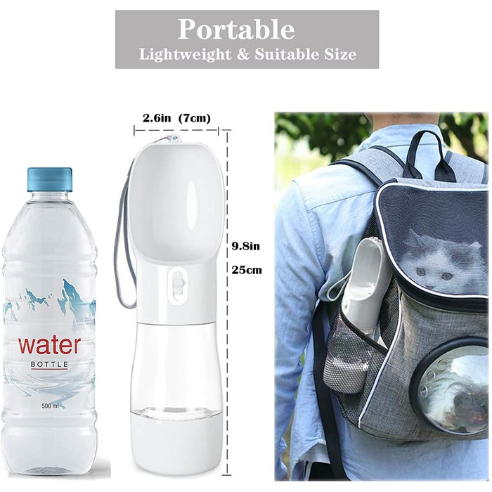 Yiflin 3-в-1 портативна пляшка для собак з мискою та контейнером для корму, дорожня пляшка-дозатор для прогулянок, походів та пиття