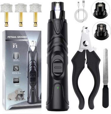 Шліфувальник для собак ETENTOUS: професійний, тихий, з 3 насадками та ножицями для догляду за кігтями. Підходить для собак великих, середніх та малих порід. Чорний колір.