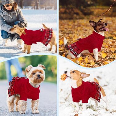 Пуловер для собак SlowTon, теплий пуловер з коміром-горловиною для маленьких та середніх собак, зимовий пуловер з отвором для повідка, червоний в клітинку, розмір S