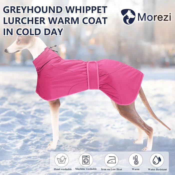 MOREZI Зимовий теплий одяг для собак, куртка для Віппета з флісовою підкладкою, водонепроникна куртка для собак з регульованими ремінцями та світловідбиваючими елементами - Розмір L (довжина спини 61-64 см), Рожевий