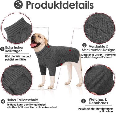 Пуловер для собак AOFITEE, теплий пуловер для котів на Різдво, зимовий пуловер для цуценят, пуловер з високим коміром для собак, одяг для котів, чихуахуа (L, сірий)