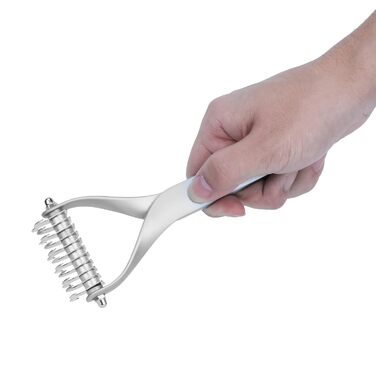 Щітка для собак та котів з довгим волоссям, 2-стороння, для видалення підшерстка, розплутування, з цинкової сплави, довговічна, для бережного догляду за шкірою, ефективна проти ковтунів та відмерлого волосся (S) Срібна